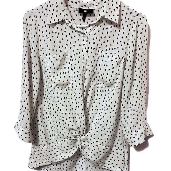 IZ BYER Women's White/Black, Polka Dot, Button Up, Twisted Mid Drift - XS - Picture 10 of 11